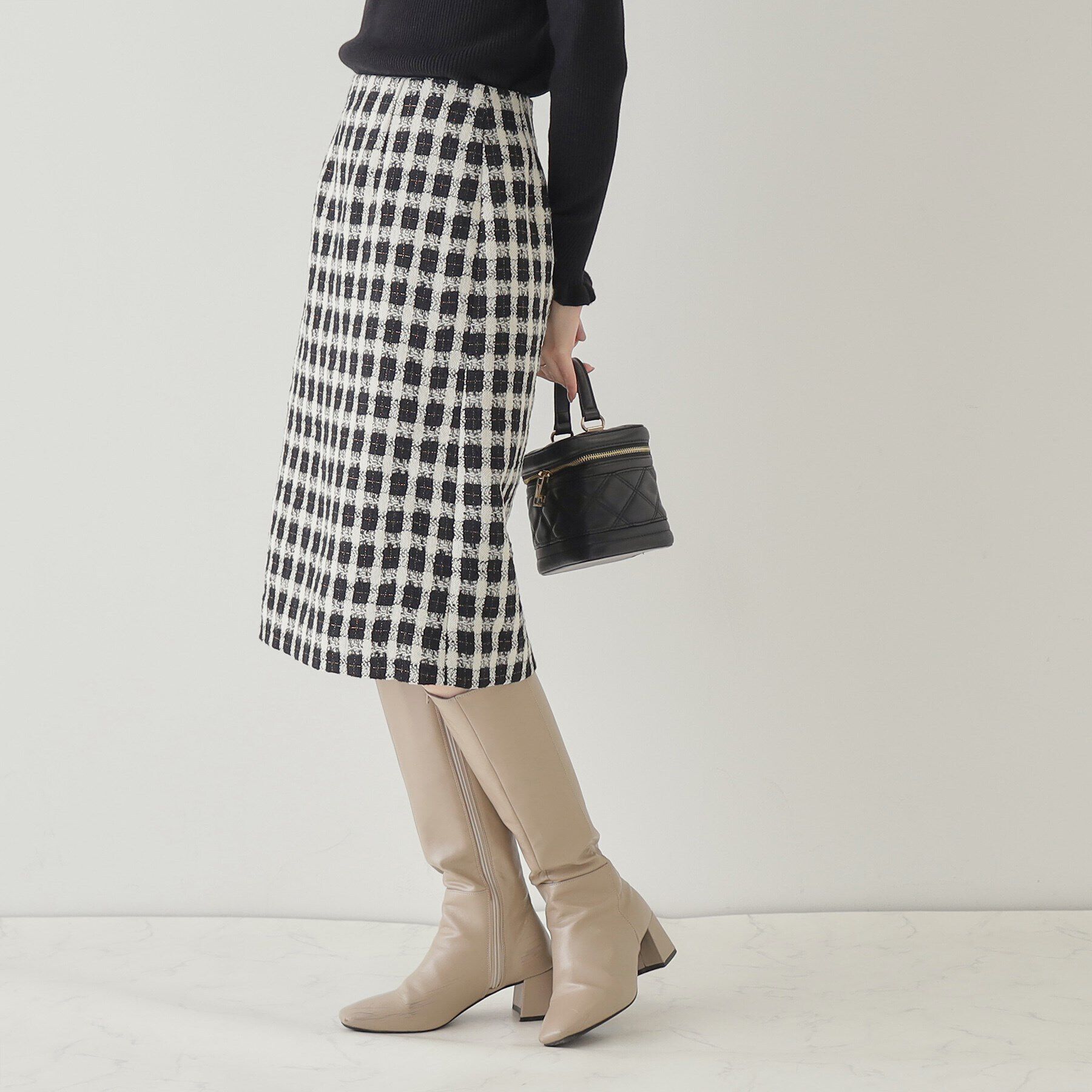 Couture broach「【オトナ女子の垢抜け膝丈スカート】モールチェックツイードナロースカート」|スカート|
