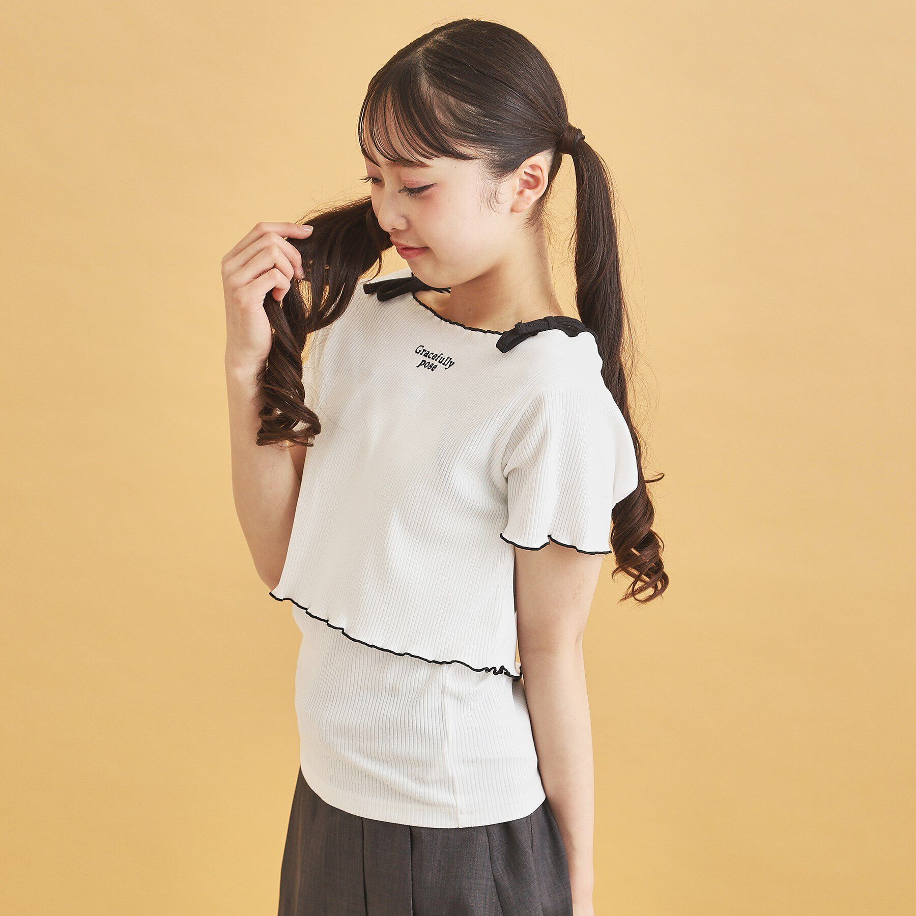 PINK-latte「【セットアイテム】オフショルテレコTシャツ＋テレコキャミ」|その他|オフホワイト(003