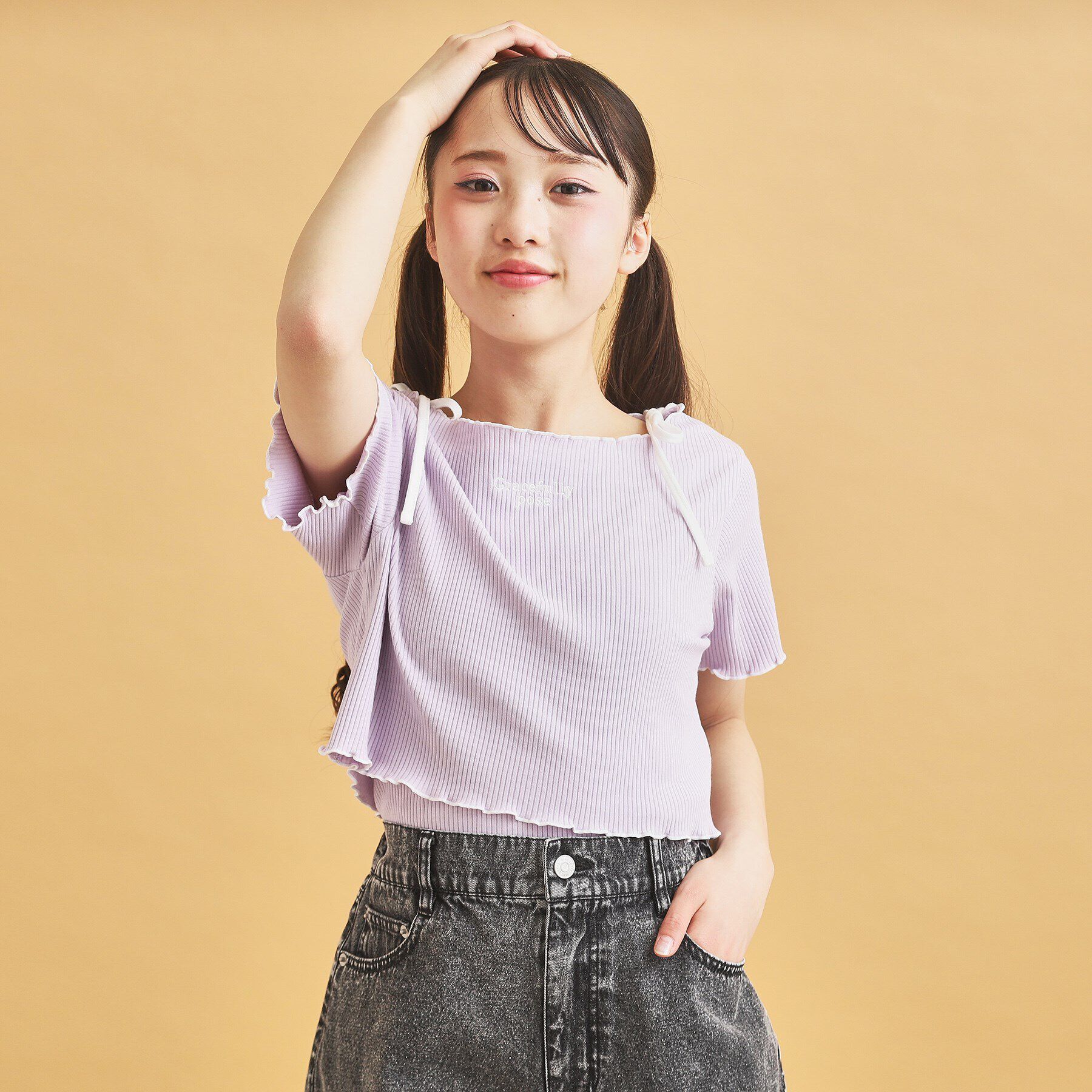 PINK-latte「【セットアイテム】オフショルテレコTシャツ＋テレコキャミ」|その他|パープル(081)