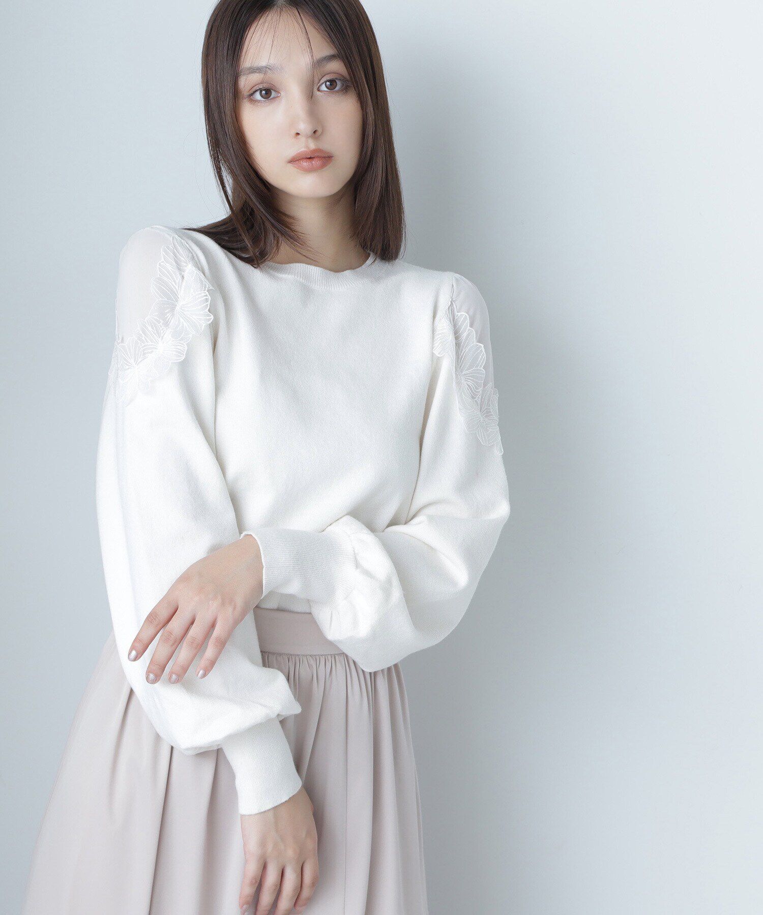  「フラワーレーストリミングニット」|ニット・セーター|