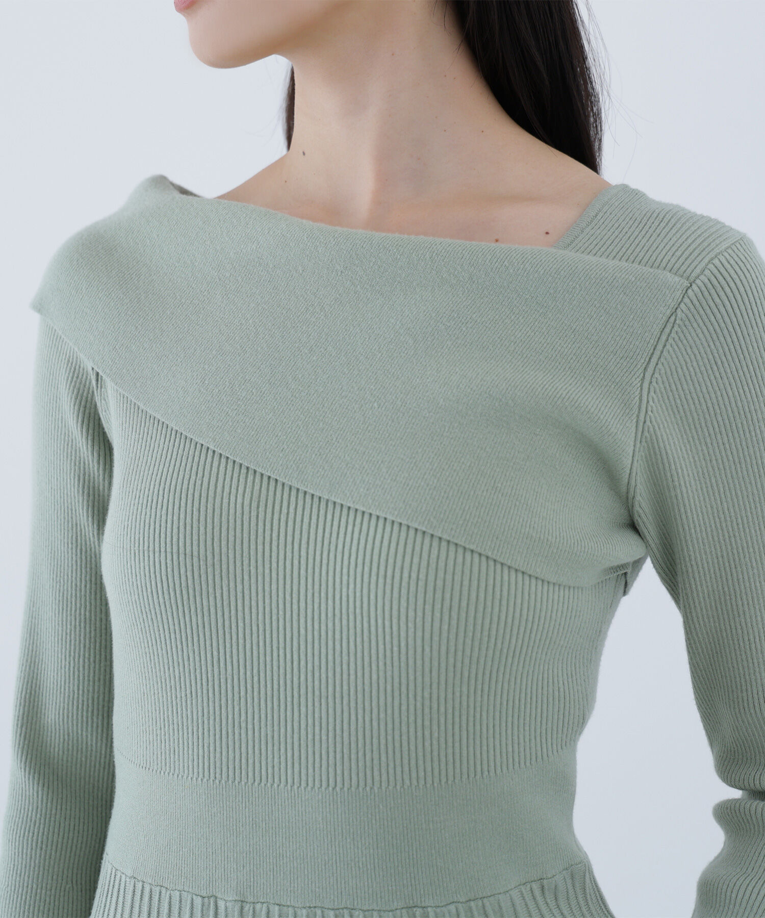  「アシメネックニットワンピース」|ワンピース|