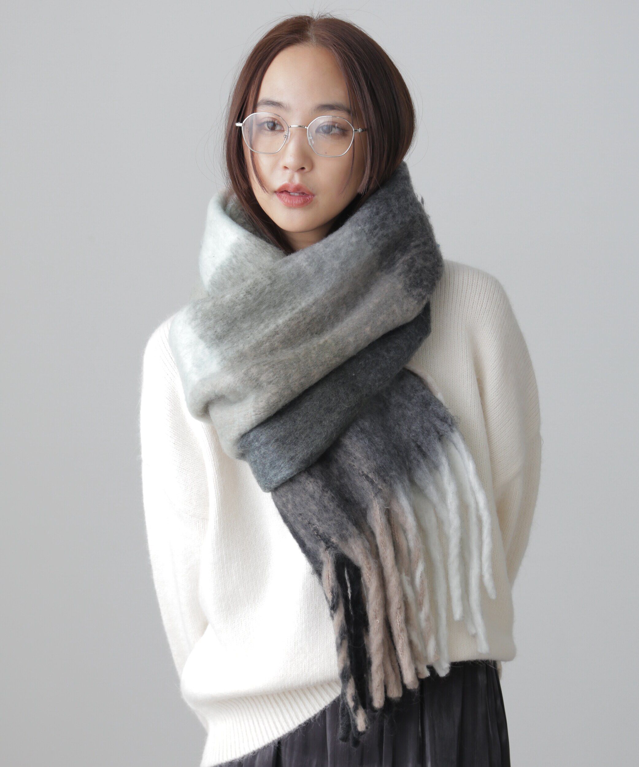  「大柄チェックストール」|ソックス|ブラックチェ 1