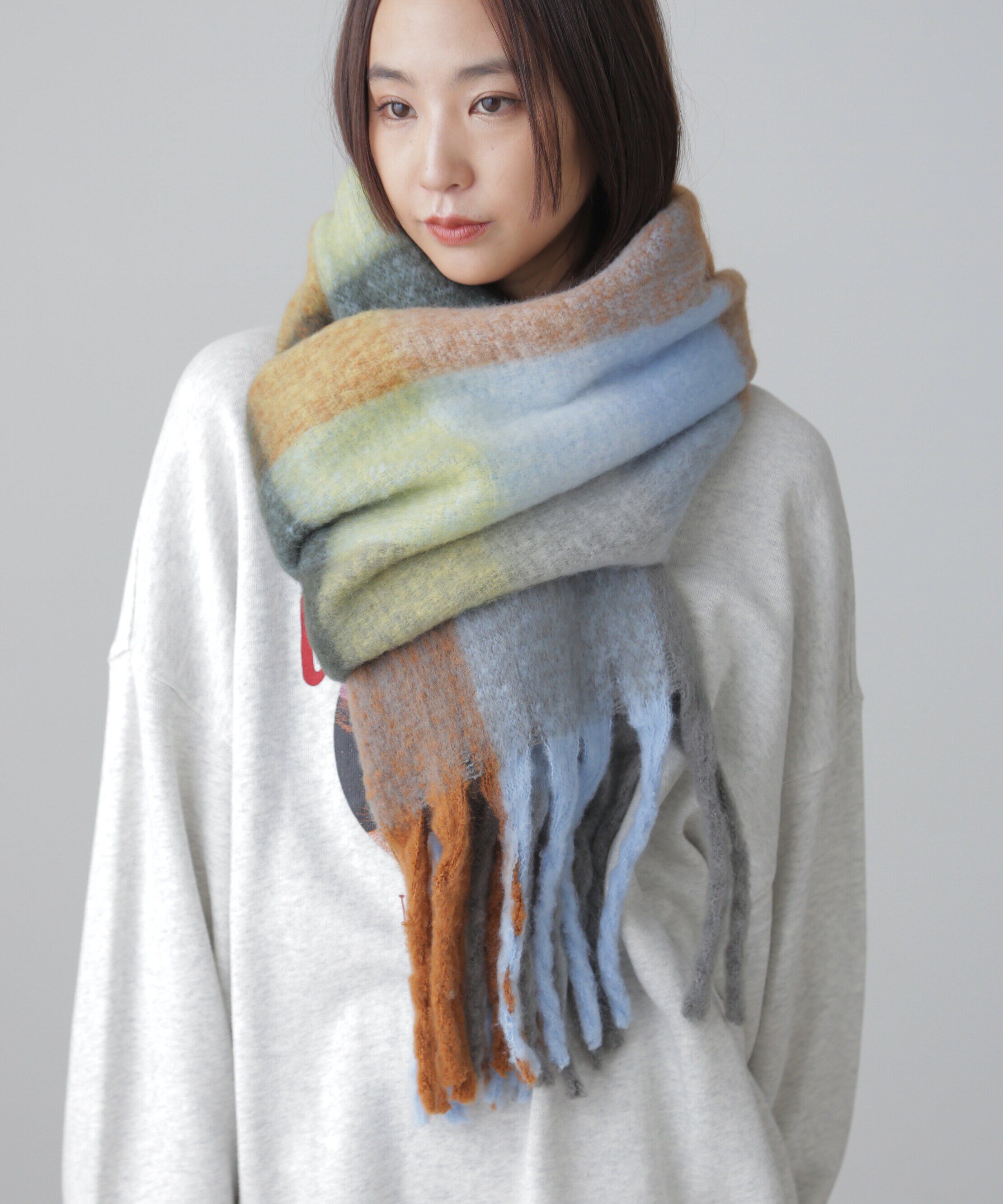  「大柄チェックストール」|ソックス|ブラウンチェ 1