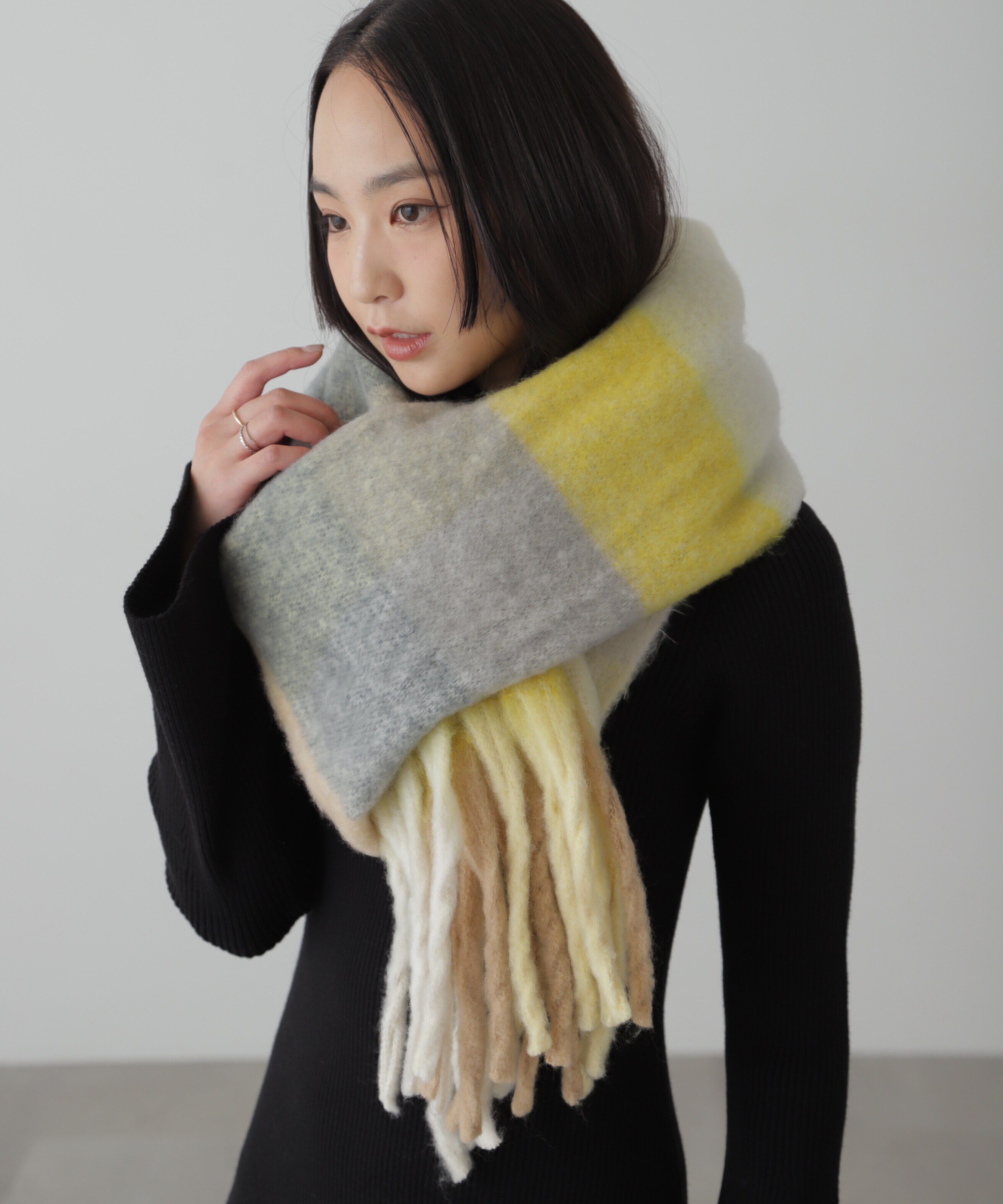  「大柄チェックストール」|ソックス|イエローチェ 1