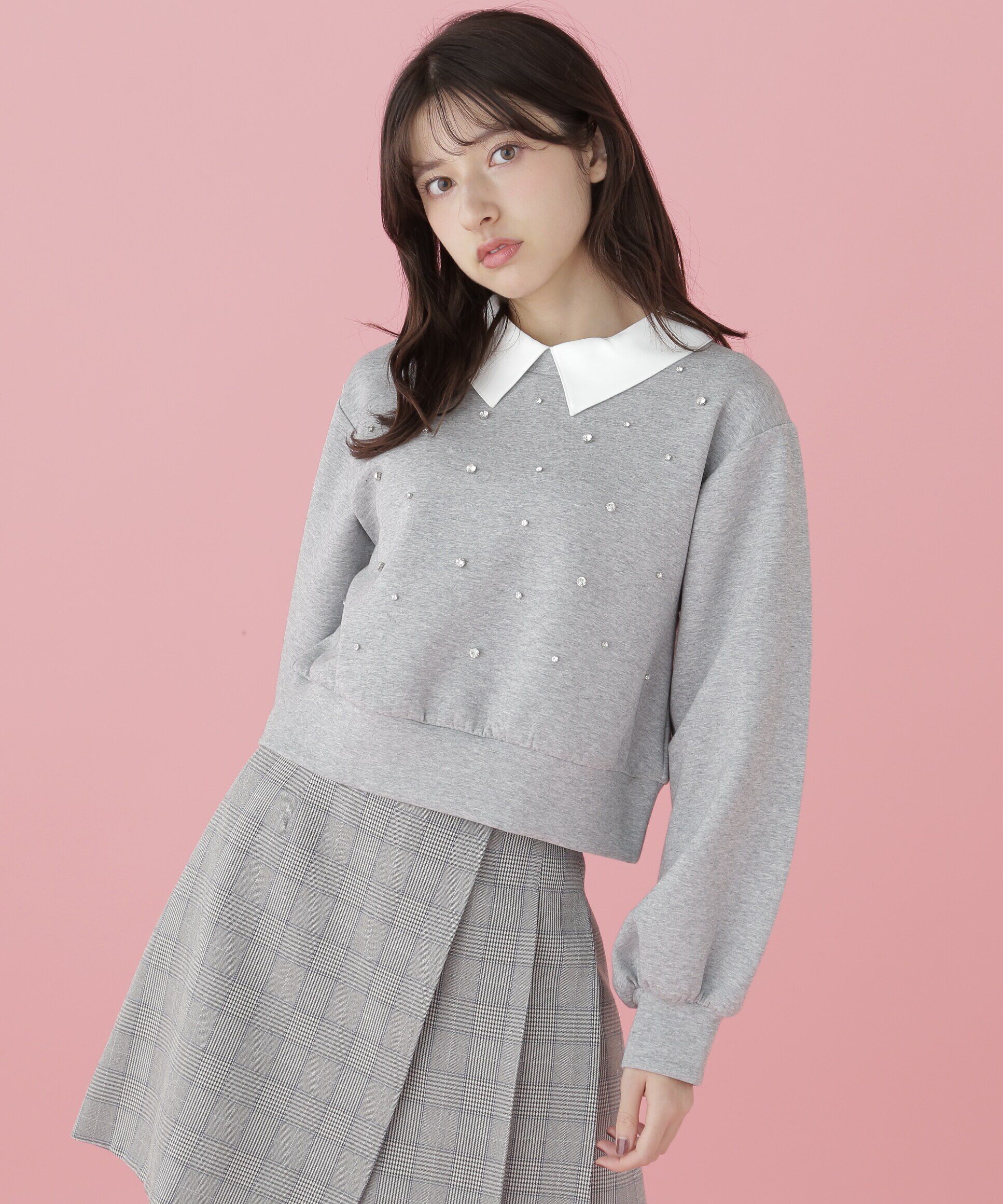  「襟付き2wayビジュースウェット」|Tシャツ・カットソー|グレー