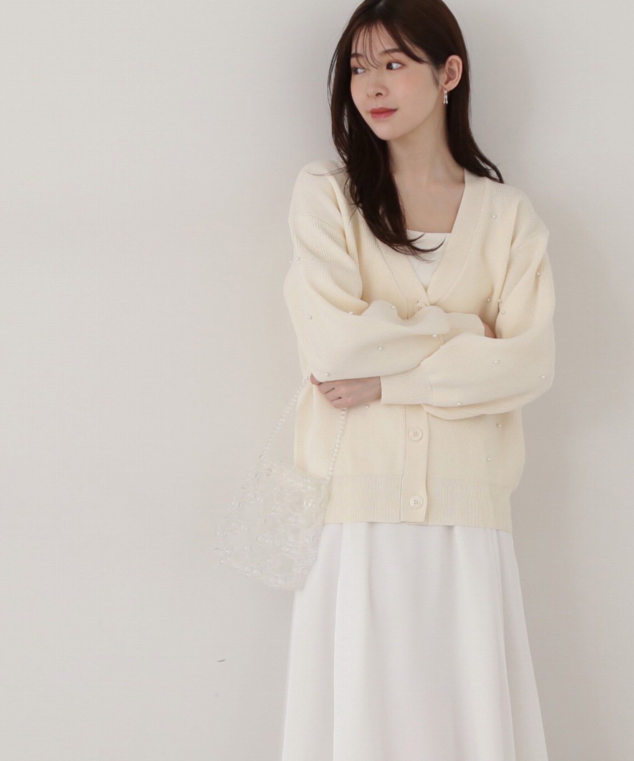 PROPORTION BODY DRESSING「《EDIT COLOGNE》パール調付きルーズカーディガン」|カーディガン|