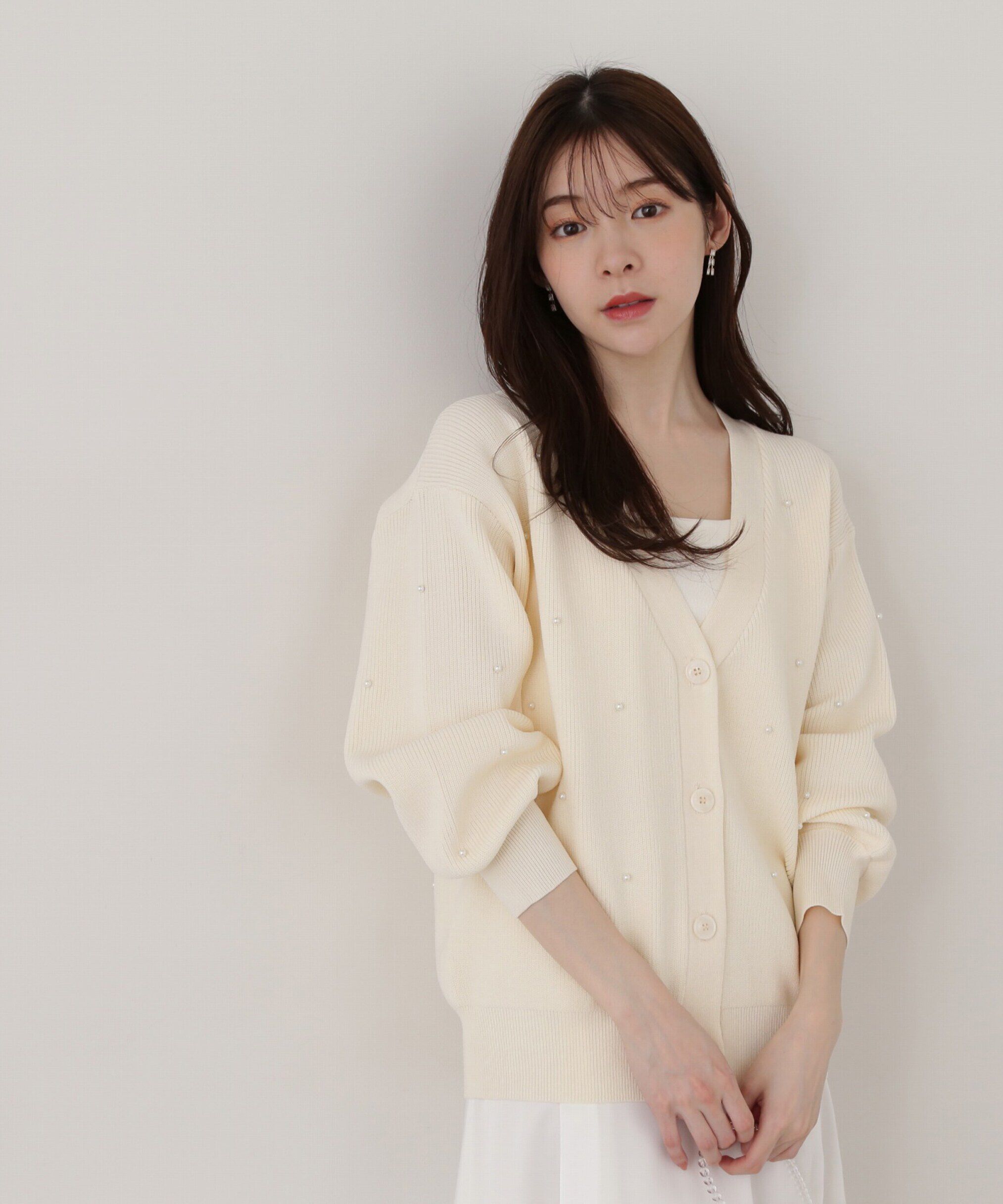 PROPORTION BODY DRESSING「《EDIT COLOGNE》パール調付きルーズカーディガン」|カーディガン|