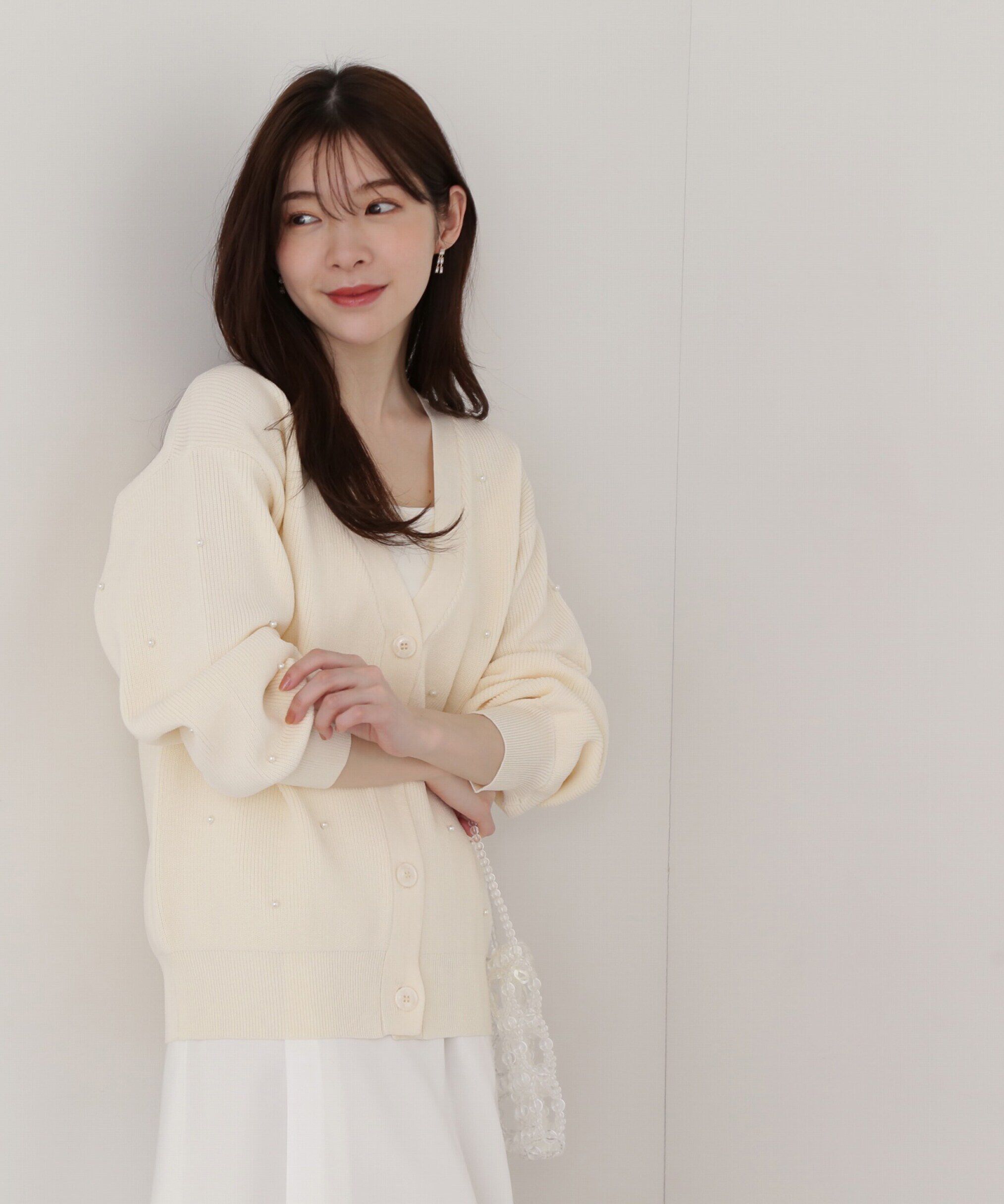 PROPORTION BODY DRESSING「《EDIT COLOGNE》パール調付きルーズカーディガン」|カーディガン|