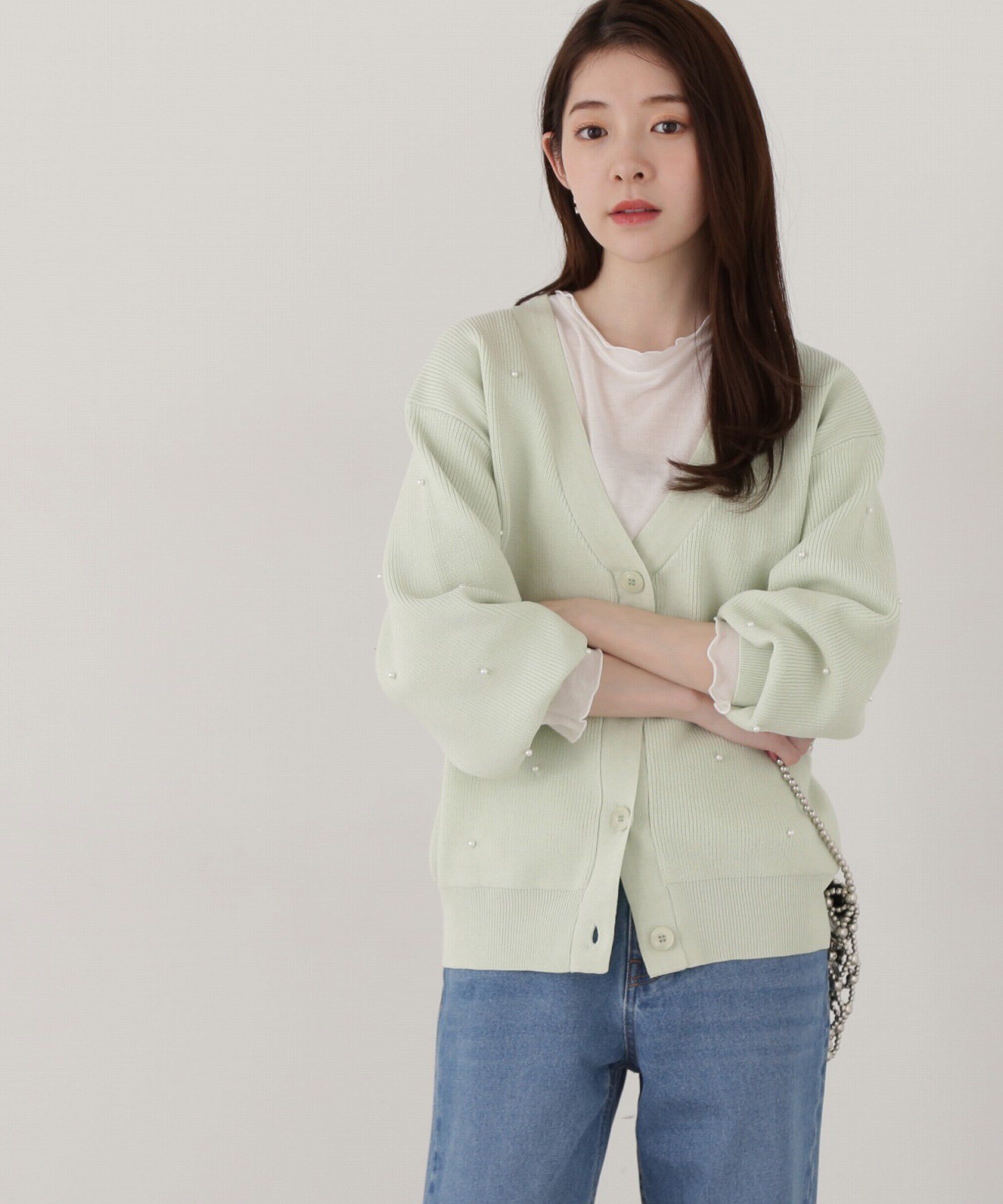 PROPORTION BODY DRESSING「《EDIT COLOGNE》パール調付きルーズカーディガン」|カーディガン|