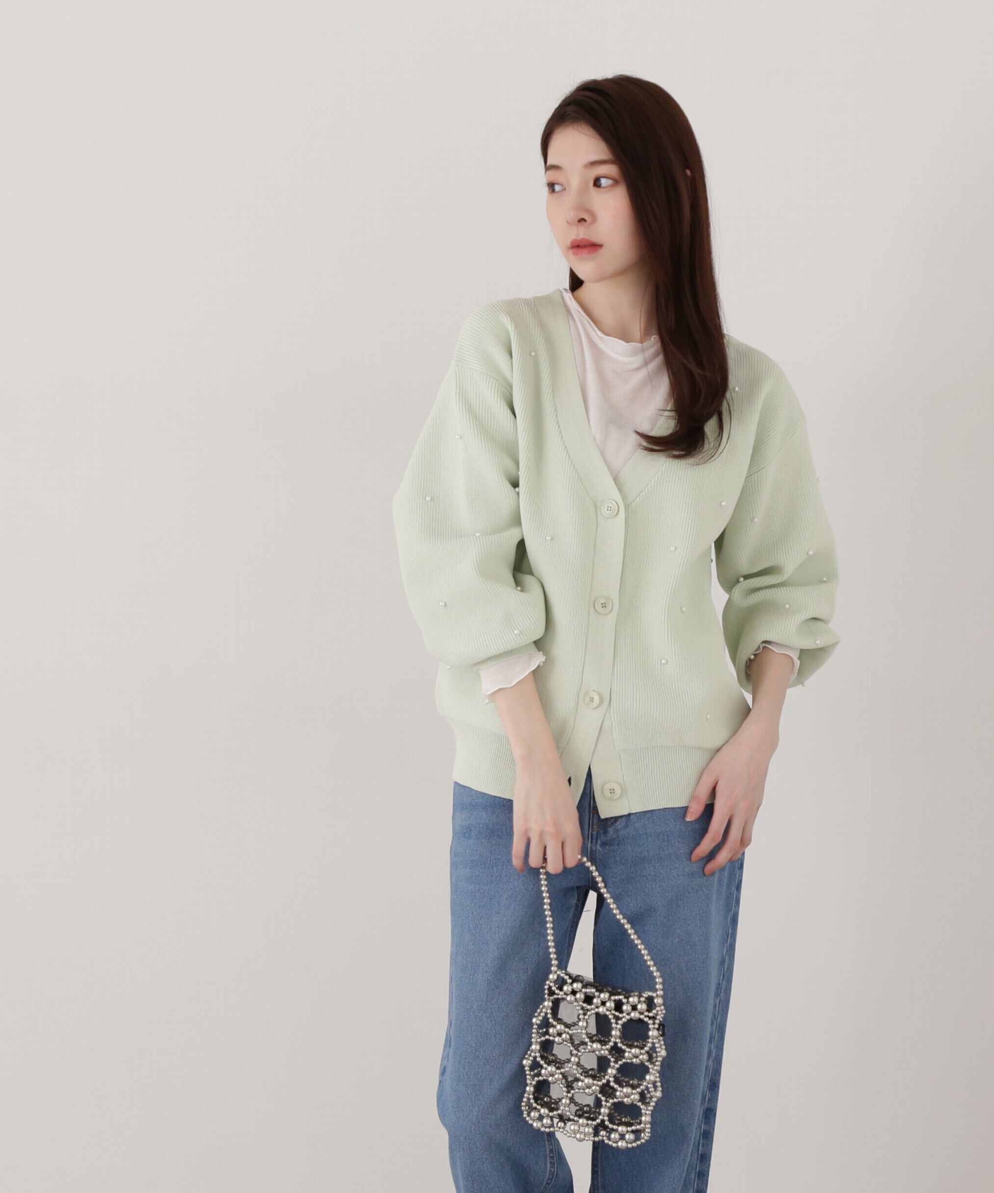 PROPORTION BODY DRESSING「《EDIT COLOGNE》パール調付きルーズカーディガン」|カーディガン|