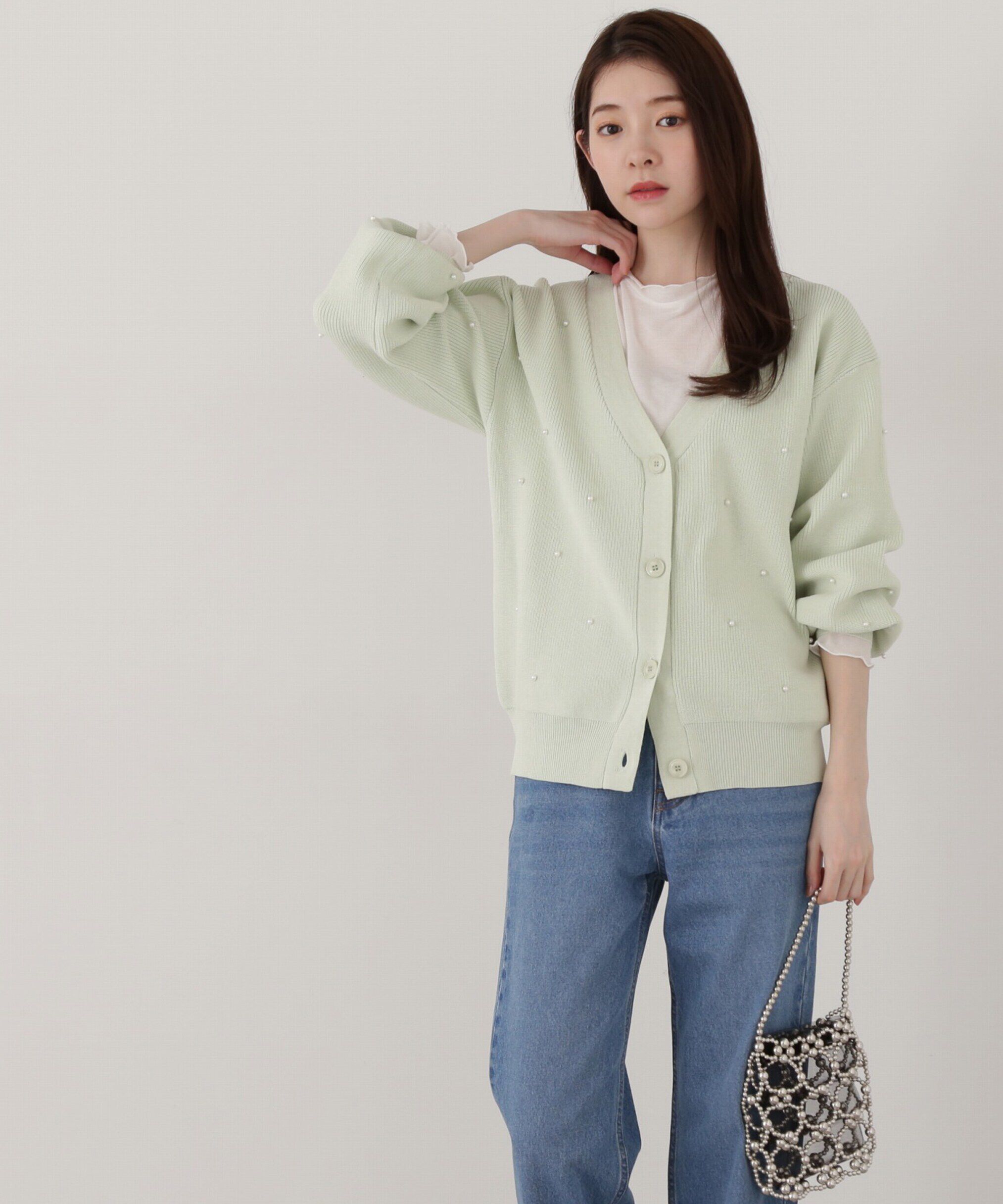 PROPORTION BODY DRESSING「《EDIT COLOGNE》パール調付きルーズカーディガン」|カーディガン|