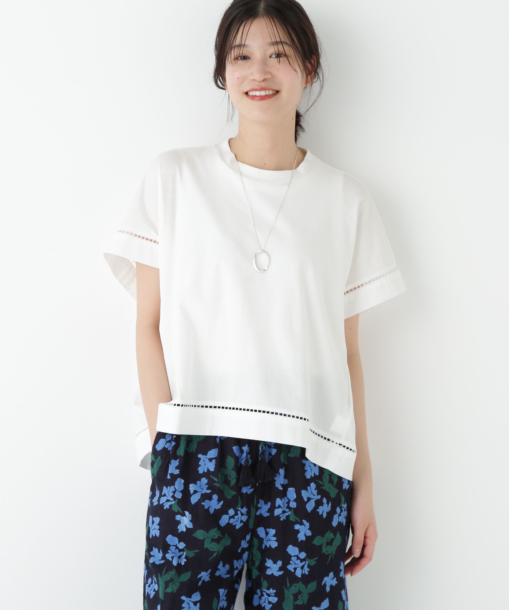  「◆布帛ドッキング半袖プルオーバー」|Tシャツ・カットソー|ホワイト