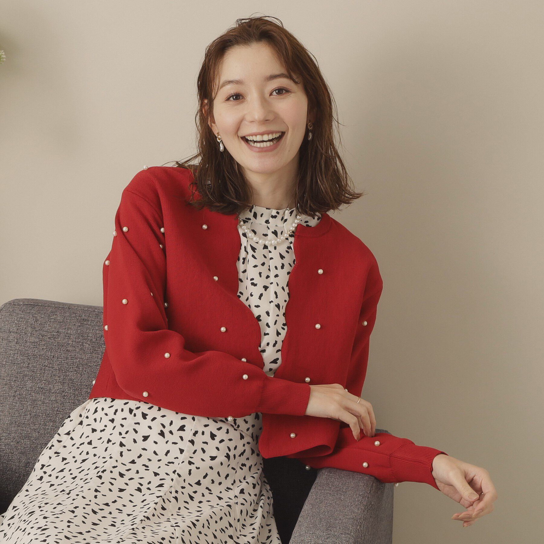 ITS&rsquo;DEMO「【手洗い可】パール調スカラップカーデ」|カーディガン|