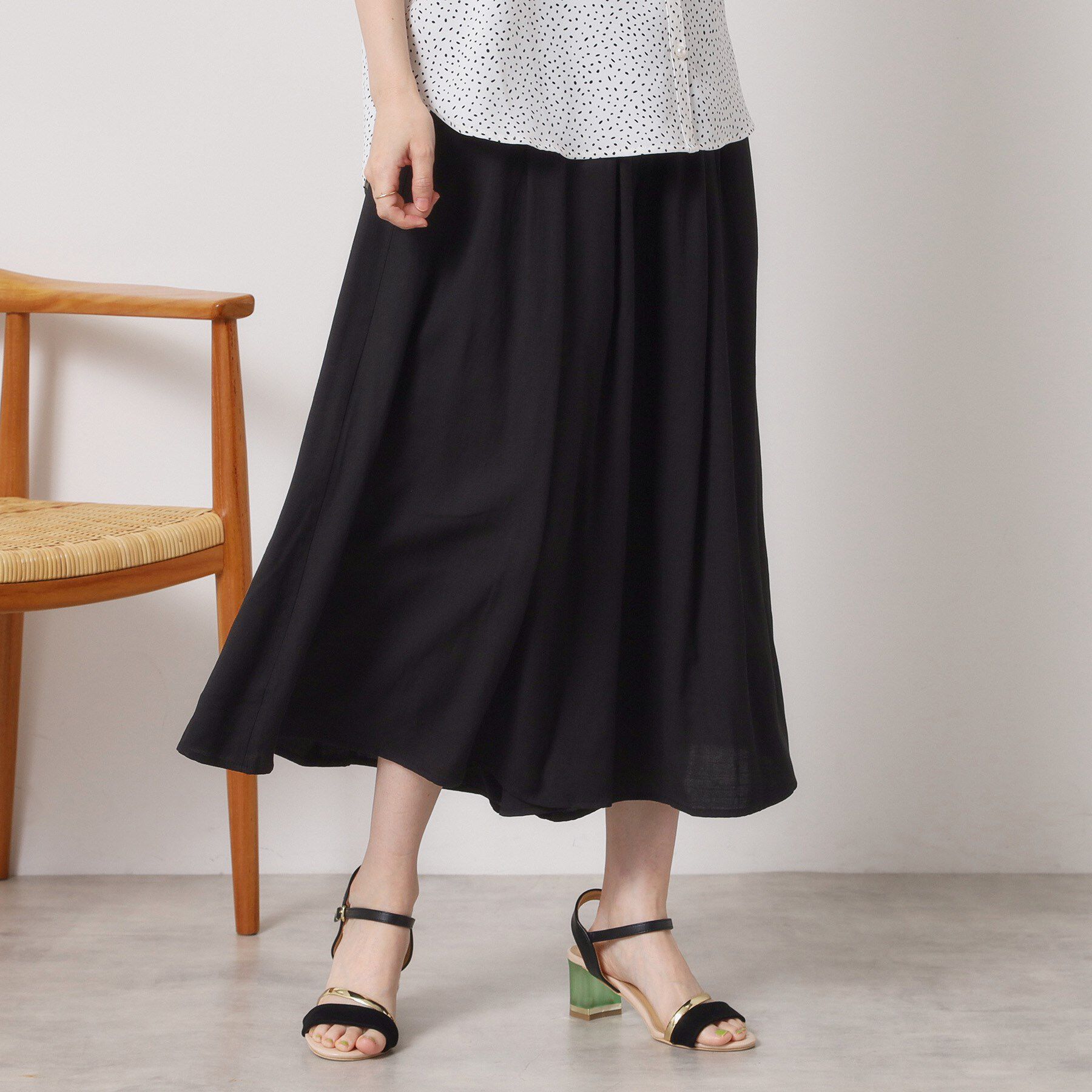 ITS&rsquo;DEMO「【さらりタッチ／ウエストゴム／手洗い可】強撚スラブスカーチョ」|その他|ブラック(019)