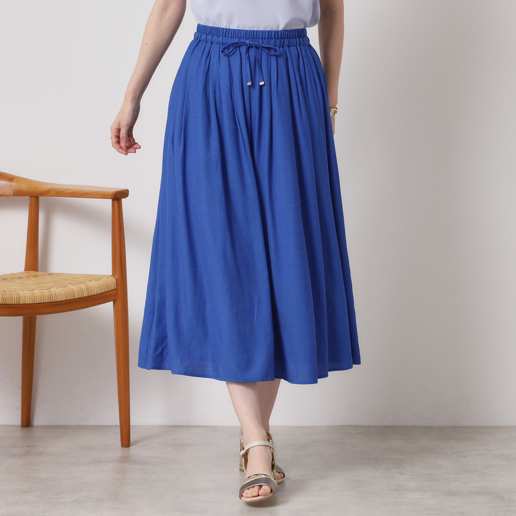 ITS&rsquo;DEMO「【さらりタッチ／ウエストゴム／手洗い可】強撚スラブスカーチョ」|その他|ブルー(092)