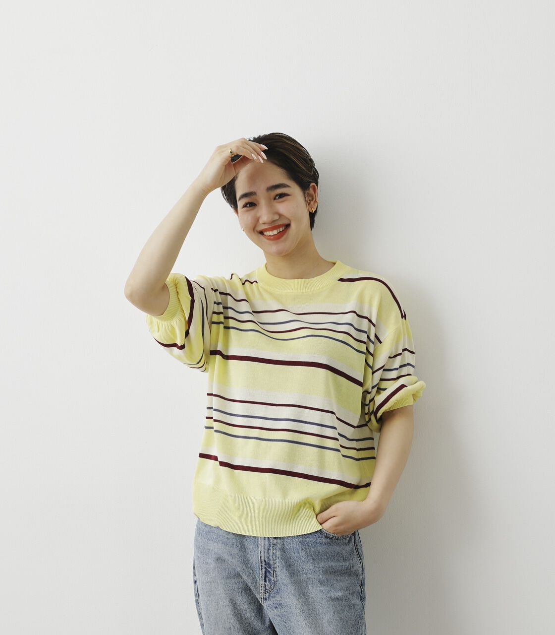 RODEO CROWNS「（WEB限定）マルチボーダーサマーニットトップス」|ニット・セーター|柄YEL5