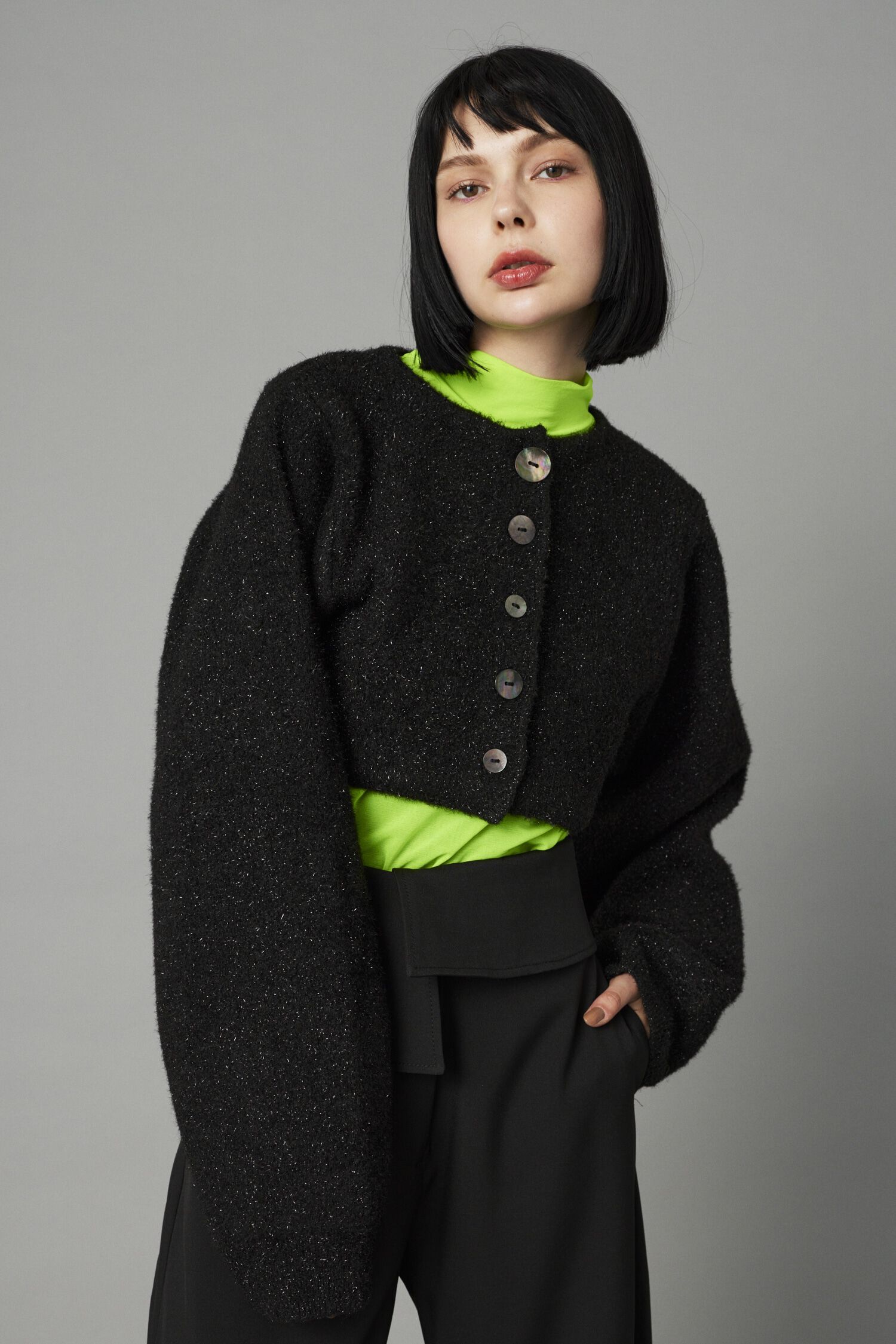 HeRIN.CYE「Shiny short cardigan」|カーディガン|BLK