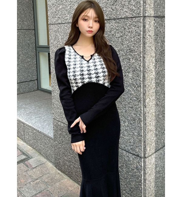 RESEXXY「ハウンドトゥースマーメイドニットワンピース」|ワンピース|