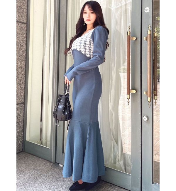 RESEXXY「ハウンドトゥースマーメイドニットワンピース」|ワンピース|