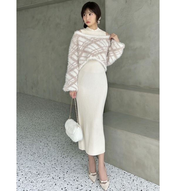 RESEXXY「シャギーレイヤードリブニットワンピース」|ワンピース|