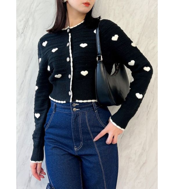 dazzlin「ハートジャカードカーデトップス」|カーディガン|ブラック