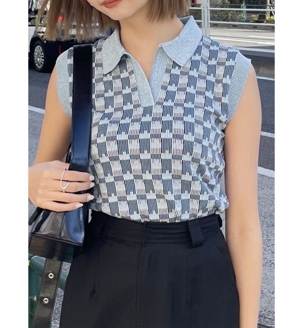 MURUA「ジャガードパターンニットポロ」|ポロシャツ|ブルー