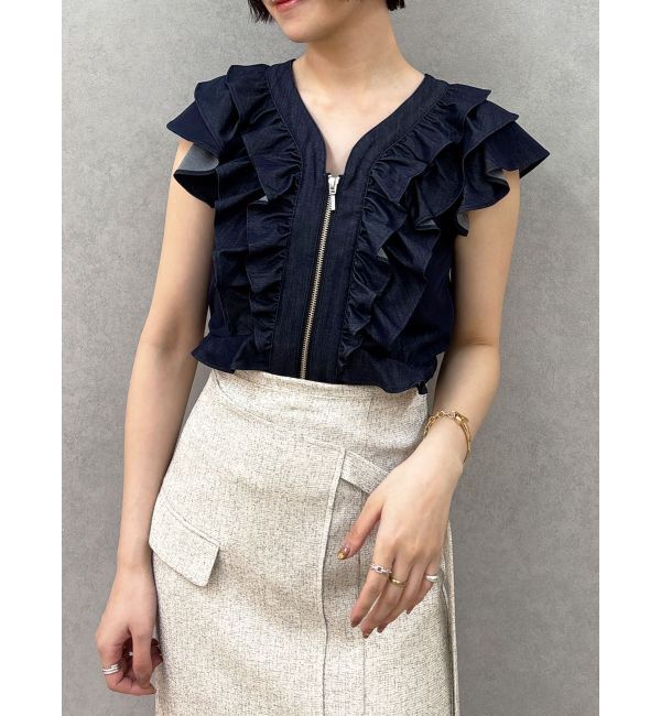 LAGUNAMOON「【追加生産】WZIPフリルブラウス」|シャツ・ブラウス|インディゴ