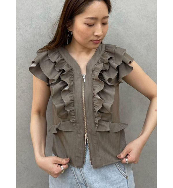 LAGUNAMOON「【追加生産】WZIPフリルブラウス」|シャツ・ブラウス|ブラウン