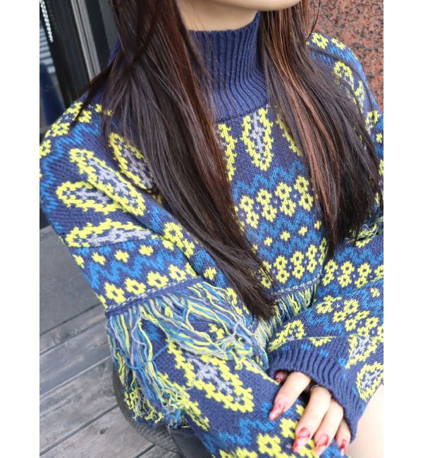 EVRIS「オリジナルジャガードフリンジニットトップス」|ニット・セーター|