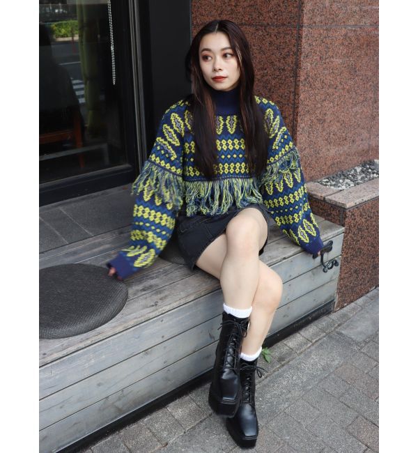 EVRIS「オリジナルジャガードフリンジニットトップス」|ニット・セーター|