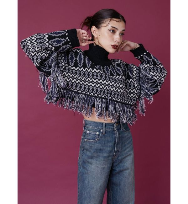 EVRIS「オリジナルジャガードフリンジニットトップス」|ニット・セーター|