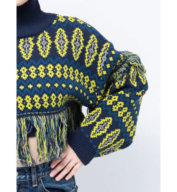 EVRIS「オリジナルジャガードフリンジニットトップス」|ニット・セーター|