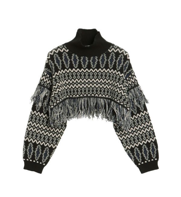 EVRIS「オリジナルジャガードフリンジニットトップス」|ニット・セーター|