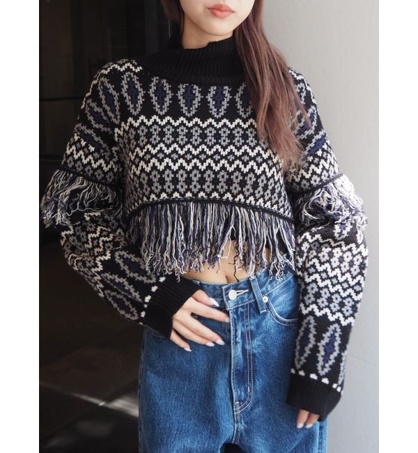 EVRIS「オリジナルジャガードフリンジニットトップス」|ニット・セーター|