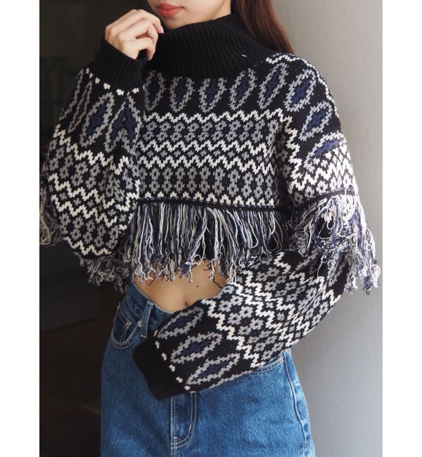 EVRIS「オリジナルジャガードフリンジニットトップス」|ニット・セーター|