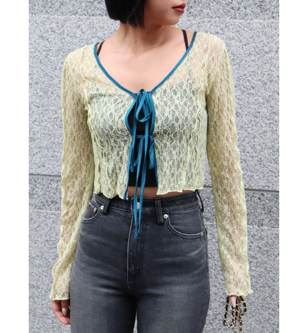 EVRIS「レースショートカーディガン」|カーディガン|イエロー