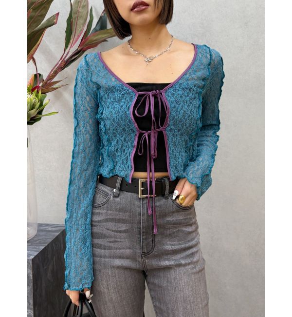 EVRIS「レースショートカーディガン」|カーディガン|ブルー