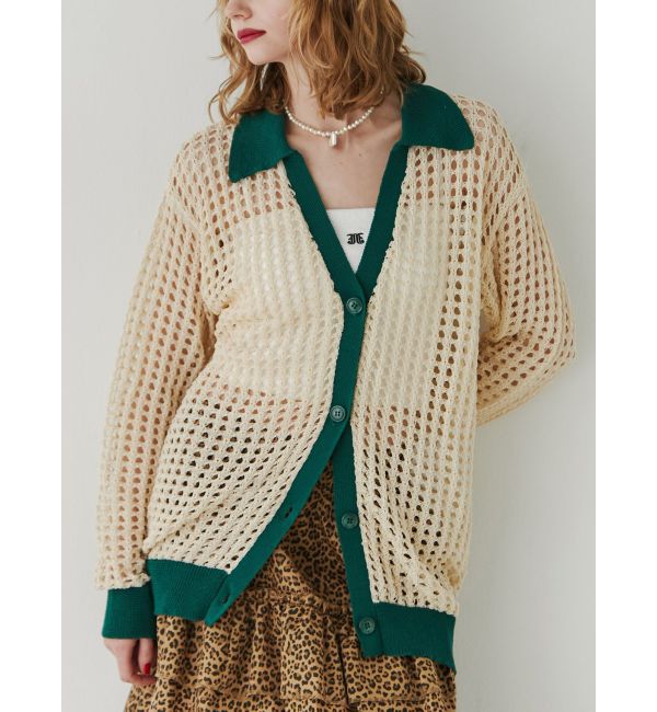 jouetie「バイカラーメッシュニットカーデ」|カーディガン|