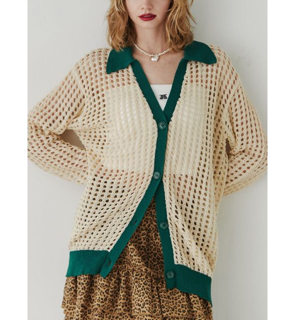 jouetie「バイカラーメッシュニットカーデ」|カーディガン|