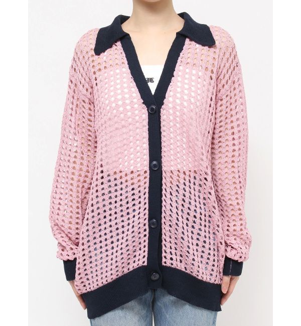 jouetie「バイカラーメッシュニットカーデ」|カーディガン|