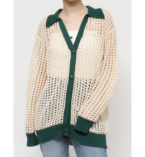 jouetie「バイカラーメッシュニットカーデ」|カーディガン|