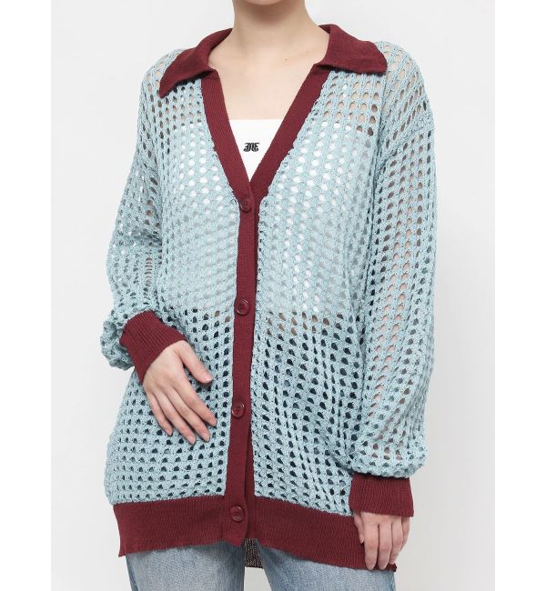 jouetie「バイカラーメッシュニットカーデ」|カーディガン|