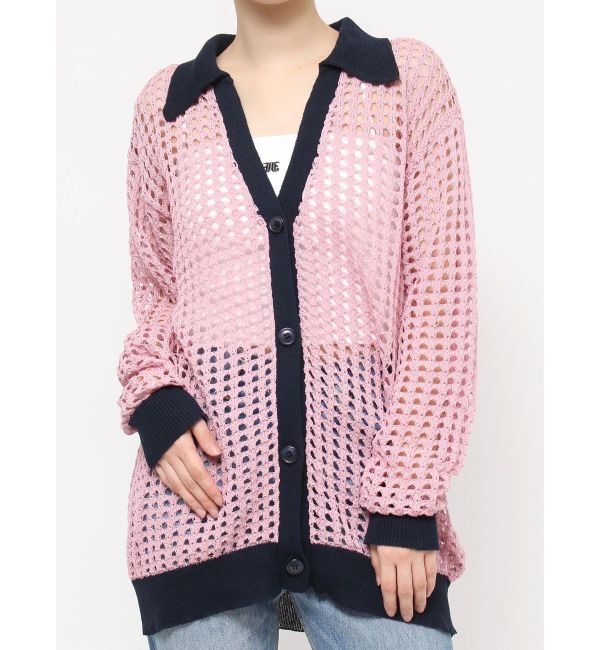 jouetie「バイカラーメッシュニットカーデ」|カーディガン|