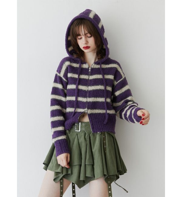 jouetie「シャギーボーダーダブルZIPフーディー」|カーディガン|