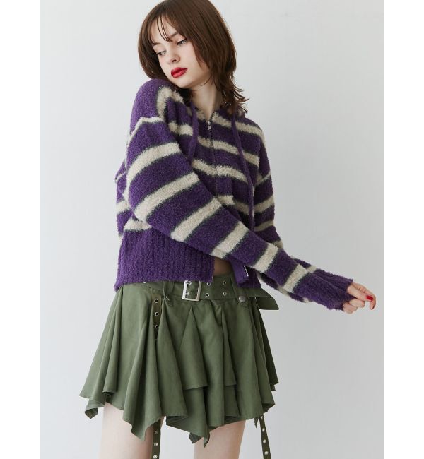 jouetie「シャギーボーダーダブルZIPフーディー」|カーディガン|