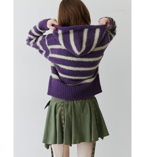 jouetie「シャギーボーダーダブルZIPフーディー」|カーディガン|