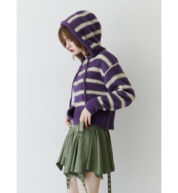 jouetie「シャギーボーダーダブルZIPフーディー」|カーディガン|