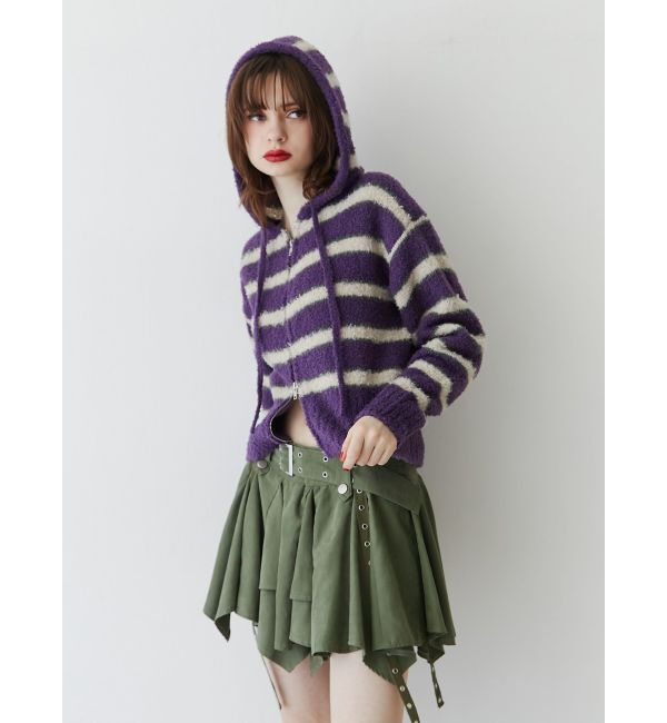 jouetie「シャギーボーダーダブルZIPフーディー」|カーディガン|
