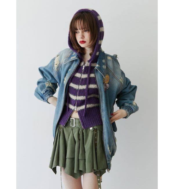 jouetie「シャギーボーダーダブルZIPフーディー」|カーディガン|