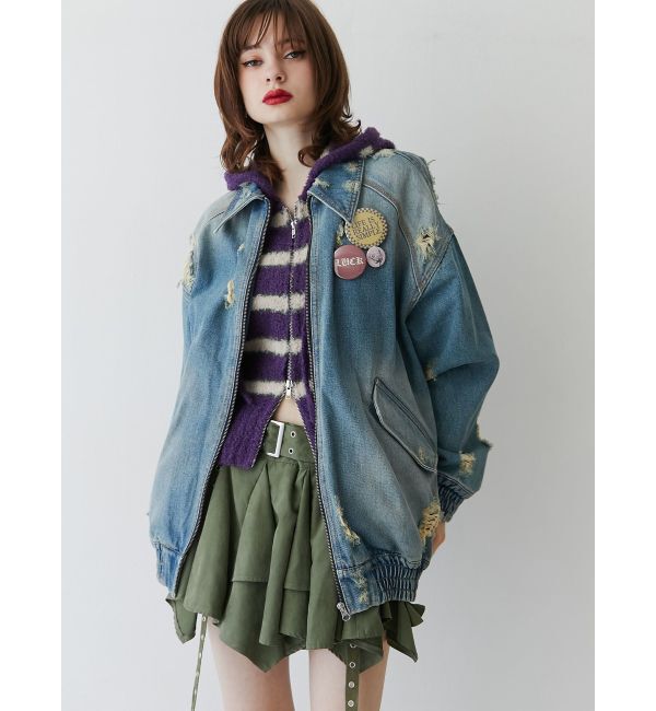 jouetie「シャギーボーダーダブルZIPフーディー」|カーディガン|